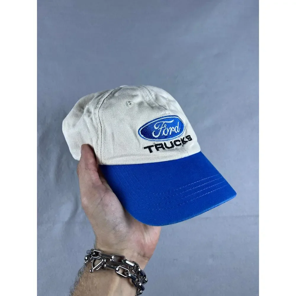 Vintage Ford Trucks Snapback Hat Spellout Embroidered Cream 90s Script